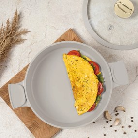 Cratiță cu capac 28 cm, 4.2L – Berlinger Haus Sahara Collection BH 7785, crem, antiaderentă, cu mânere de silicon detașabile
