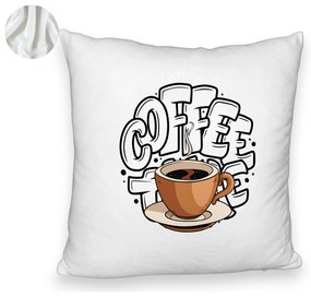 Perna Decorativa Fluffy, Model Coffe Lover, 40x40 cm, Alba, Husa Detasabila, Burduf