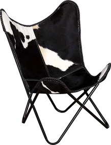 vidaXL Scaun tip fluture, negru și alb, piele de vacă naturală
