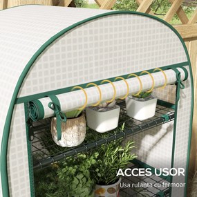 Outsunny Sera de Gradina cu Rafturi din Metal si Copertina din PE, Sera pentre Legume cu Usa Rulou 80x49x160cm, Verde | Aosom Romania