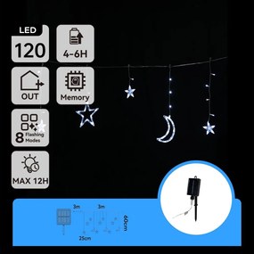 Aigostar - Ghirlandă solară LED de Crăciun, 120 LED, 8 funcții, 3 x 0,6 m, 500 mAh, IP65, alb rece