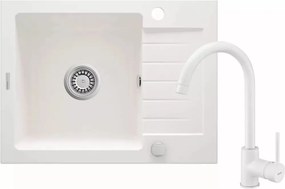 Set chiuveta bucatarie si baterie Deante Zorba finisaj alabastru 58x44cm