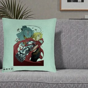 Perna Personalizata Fullmetal Alchemist Brotherhood Edward si Al Poster, 40x40 cm, Verde Menta, Husa Detasabila, Perna Inclusa, BEKZ®