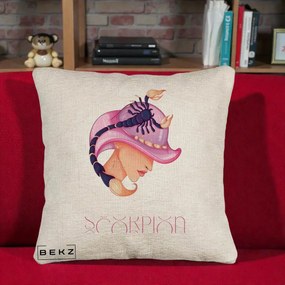 Perna Personalizata Zodiac Scorpion Cowgirl, 40x40 cm, Bej Canapea, Husa Detasabila, Perna Inclusa, BEKZ®