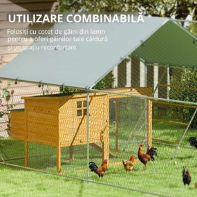 PawHut Coteț pentru găini, țarc exterior pentru găini, cu prelată rezistentă la UV, plasă din oțel, distribuitor de hrană, pentru 12-18 găini | Aosom Romania