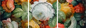 Tablou cu buchet pictat de flori (cu ceas) (90x30 cm)