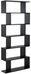 Biblioteca Design Modern in forma de S, din Lemn, cu 6 Rafturi, Negru, 80x23x192cm HOMCOM | Aosom RO