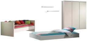 Set LARA format dintr-un Pat copii căpitan (90x200) cu sertar, un Dulap camera copii cu 3 uși și 2 rafturi de perete.