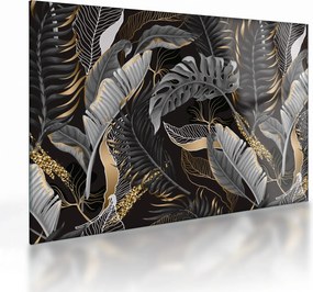 Tablou pe sticlă - Frunze tropicale, Galben - auriu (70x50 cm)