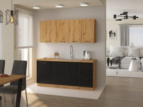 Bucătărie 180 cm Miraluna (Stejar artisan + Negru mat). 1062377