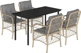 vidaXL Set mobilier pentru grădină, 5 piese, cu perne, bej, poliratan
