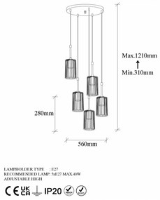 Lustra KEMTEL-11857, 5 Becuri, Soclu E27, Max 40W, Culoare Auriu Stralucitor