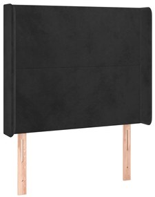 Pat continental cu saltea si LED, negru, 80x200 cm, catifea Negru, 80 x 200 cm, Design simplu