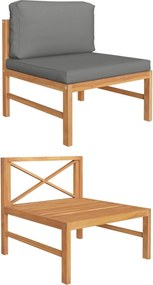 vidaXL Canapea de mijloc cu pernă gri închis, lemn masiv de tec