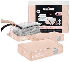 Cutii de depozitare sub pat 3 buc. din plastic cu vacuum 65x45x15,5 cm Pink Edition – Compactor
