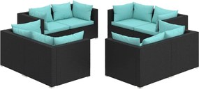 vidaXL Set mobilier de grădină cu perne, 8 piese, negru, poliratan