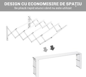 HOMCOM Uscător de Rufe Retractabil pentru Perete, Uscător Pliabil Economisitor de Spațiu din Metal pentru Interior și Exterior, 63,5x60x20 cm, Alb | Aosom Romania