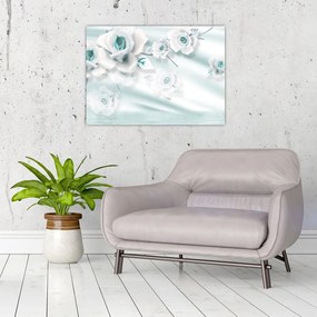 Tablou pe sticlă - Flori de trandafir turcoaz (70x50 cm)