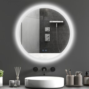 kleankin Oglindă de Baie cu Lumină LED Reglabilă, Întrerupător Tactil, și Funcție de Memorie, Ø60x3 cm, Transparent | Aosom Romania