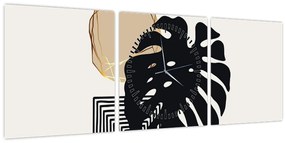 Tablou - Abstracție cu frunze tropicale N⁰2 (cu ceas) (90x30 cm)