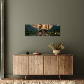 Tablou - lacul în munți (cu ceas) (90x30 cm)
