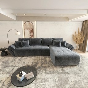 Colțar extensibil dumonde cu ladă de depozitare si sezut confortabil din spuma high-density, Berlin XL Euphoria Graphite 350x185 cm II
