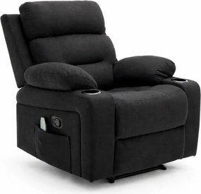 Fotoliu Masaj, Incalzire, Rabatabil, Sezut cu Arcuri Metalice, Suport Picioare extensibil, Chenille, Negru