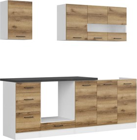 Set bucatarie JUNONA LINE, stejar delano/alb, PAL, 220 cm, cu blat neg