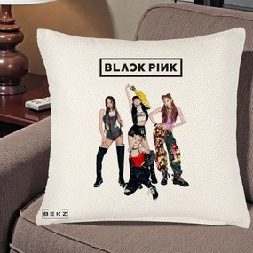 Perna Personalizata K-pop BLACKPINK Fotografie de Grup, 40x40 cm, Crem Reliefat, Husa Detasabila, Perna Inclusa, BEKZ®
