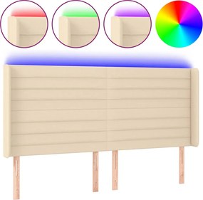 vidaXL Tăblie de pat cu LED, crem, 163x16x118/128 cm, textil