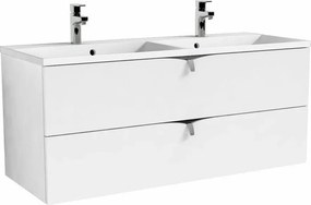 Set dulap baza alb Oristo Siena cu 2 sertare si lavoar din compozit Amelia 2 cuve 120 cm