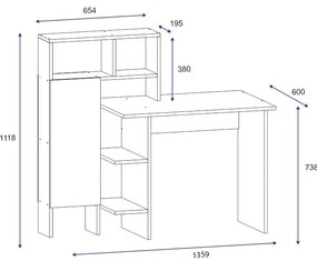 Birou Bugra Antracit 135.9x111.8x60 cm