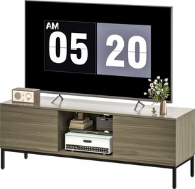 HOMCOM Meuble TV meuble télé pentru televizoare de până la 60 de inch cu 2 uși și raft din sticlă ajustabil 140x40x49,5cm gri | Aosom Romania