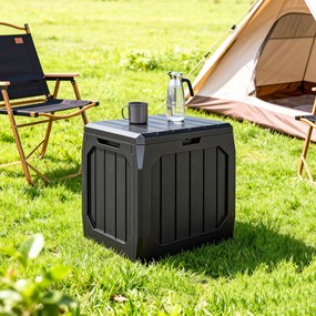 Outsunny Ladă de Grădină 121L din Plastic, Cutie de Depozitare pentru Exterior cu Mânere, Impermeabilă și cu Încuiere, 56x45x53 cm, Negru | Aosom Romania