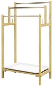 HOMCOM Suport de prosoape din bambus cu 3 bare, raft de depozitare, 4 cârlige și platou detașabil, 50,5Lx31Px90H cm natural | Aosom Romania