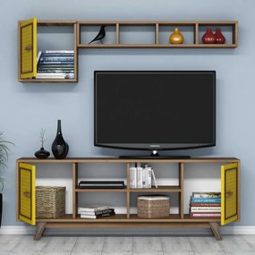 Comoda TV Ayla - Walnut, Yellow