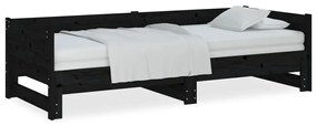 820261 vidaXL Pat extensibil de zi, negru, 2x(80x200) cm, lemn masiv pin