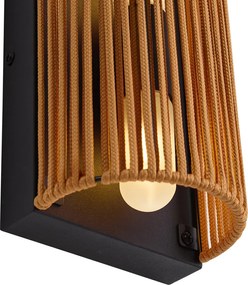 Lampă de perete Japandi portocalie cu negru și frânghie IP44 - Jayla