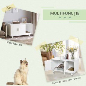 PawHut Mobilier din Lemn pentru Litiera Pisicilor, cu 2 Uși și Deschidere Laterală, 91x52x50,5 cm, Alb | Aosom Romania