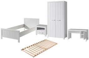 Set Mobilier Cameră Copii ERIK: Pat 90x200cm, Dulap cu 2 Uși, Birou și Noptieră, Alb – Vipack