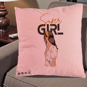 Perna Decorativa Super Girl Aesthetic, 40x40 cm, Roz, Husa Detasabila, Perna Inclusa, BEKZ®