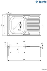 Chiuvetă din inox, 1-cuvă cu picurător, pe partea dreaptă - pe mască, Tango, ZM5_011P