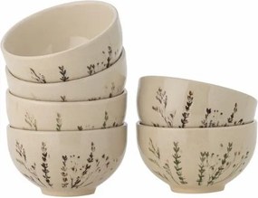Set 6 boluri din ceramică, natur, cu ilustrații botanice pictate manual, 11.5x6.5 cm, „Bea"