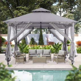 ABCCANOPY Foișor de gradina 3.3x3.3 m - Foișor exterior cu cadru din oțel și plasă de țânțari pentru gazon, curte, grădină, terasă, Gri