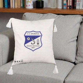 Perna Personalizata CS Sportul Simleu Silvaniei 2007, 40x40 cm, Bej cu Franjuri, Husa Detasabila, Perna Inclusa, BEKZ®