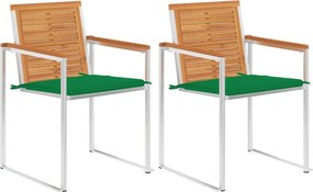 vidaXL Scaune de grădină cu perne, 2 buc., lemn masiv acacia și oțel