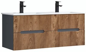 Trent 120 dulap de baie inferior cu chiuvetă ceramică (4 sertare) gri antracit - stejar apus de soare