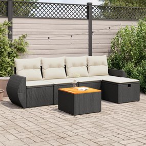 3325836 vidaXL Set mobilier de grădină cu perne, 6 piese, negru, poliratan