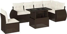 vidaXL Set canapele de grădină cu perne, 7 piese, maro, poliratan