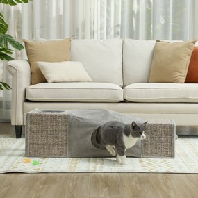 PawHut Tunel pentru pisici de interior jucării pentru pisici cu bilă suspendată intrări multiple în sisal 98 x 30 x 30 cm gri | Aosom Romania